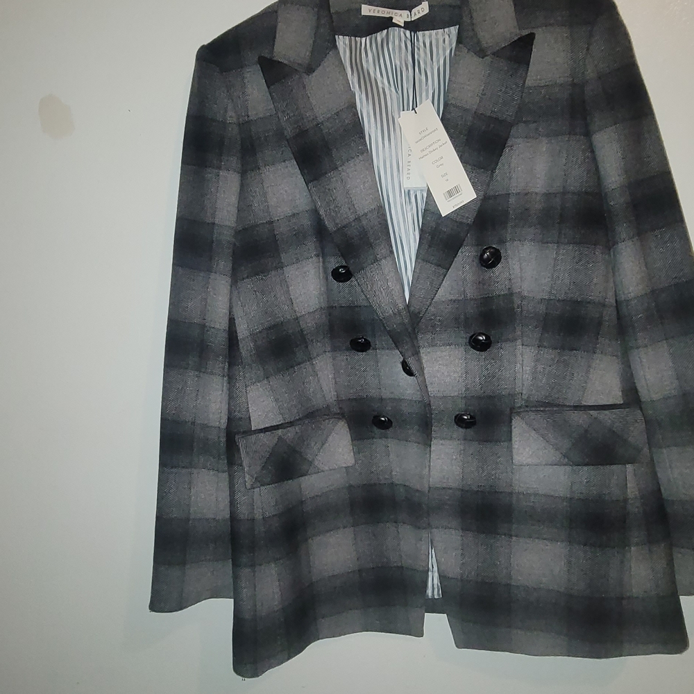 Veronica Beard Gray Plaid Dickey Blazer/Jacket with Black Buttons - Picture 3 of 10